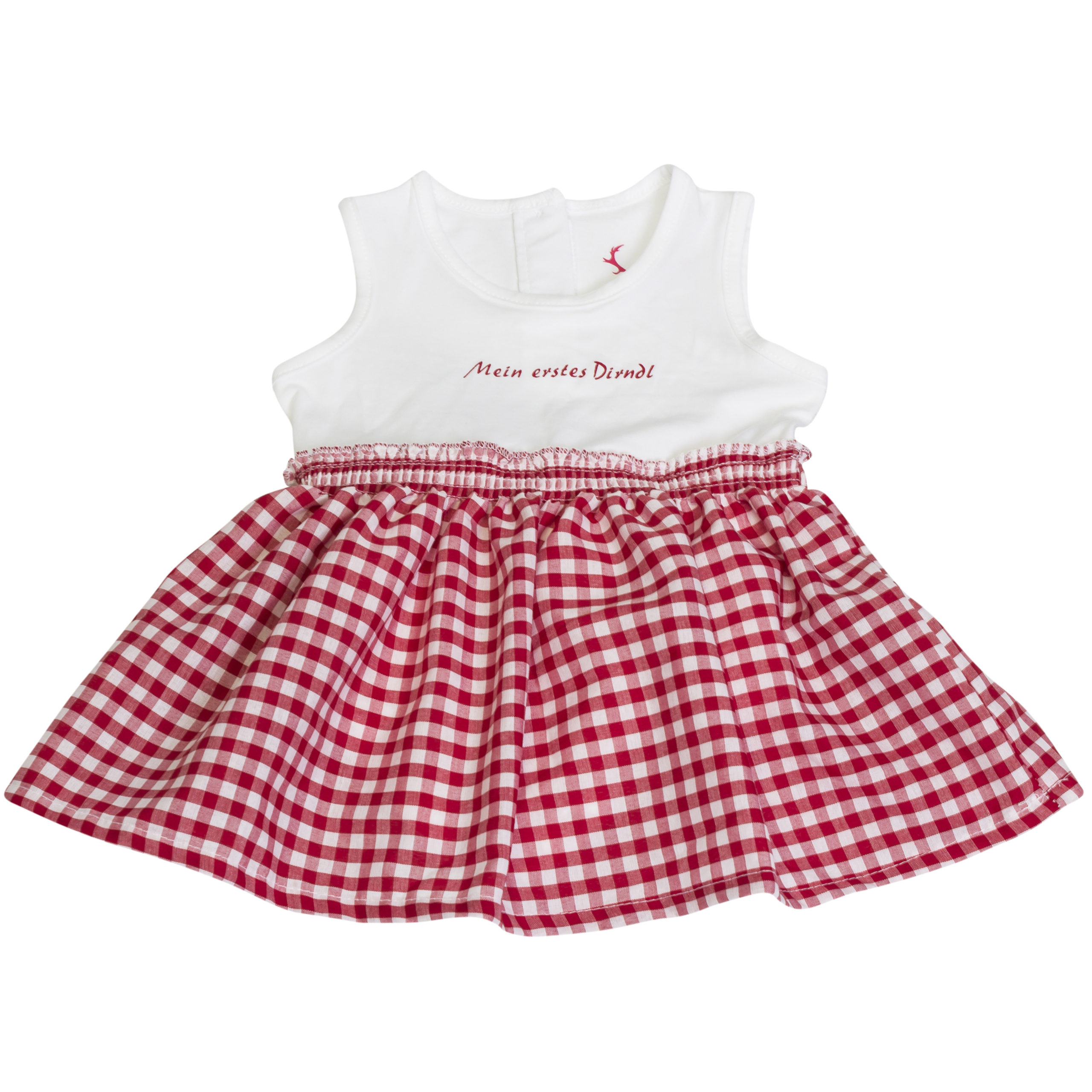 Babykleid "Nannerl" - weiß/Schürze rot, kurzarm