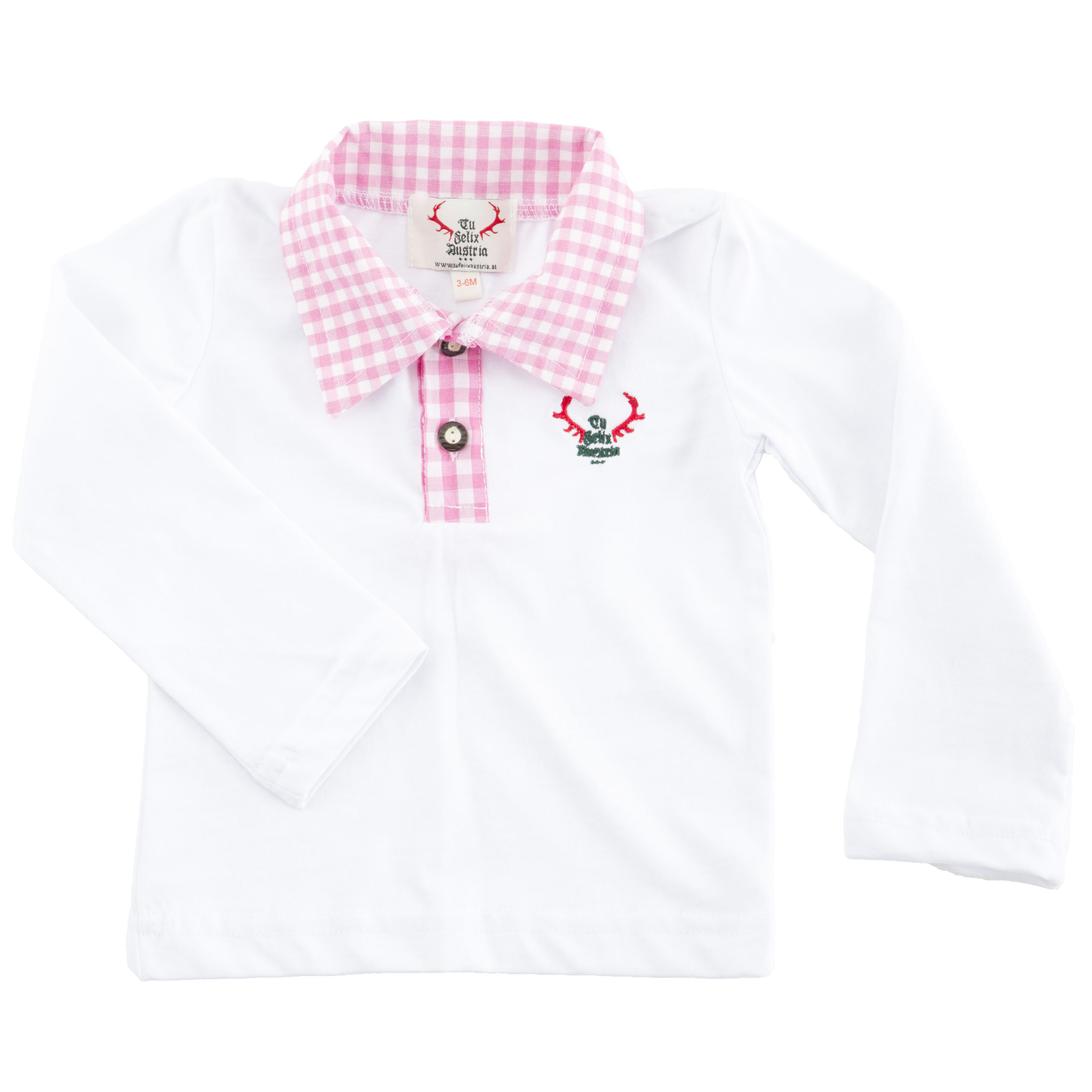 Baby Poloshirt - rosa/weiß, langarm